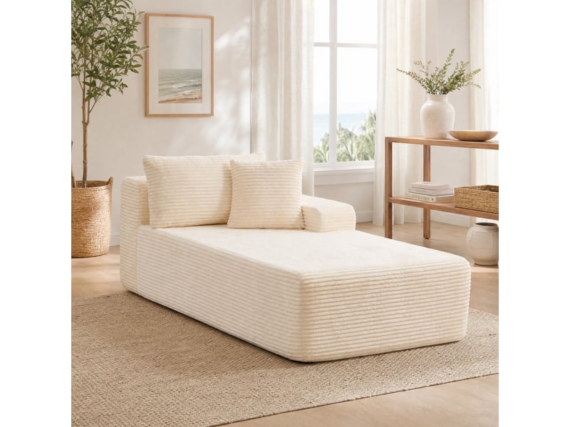  Canapé modulable 1 place en chenille ivoire avec méridienne  - Conforama C