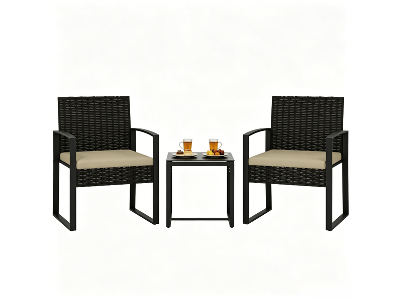  Salon de jardin,40x40x40 cm,2 places avec table,rotin pe,marron et noir  - Conforama A