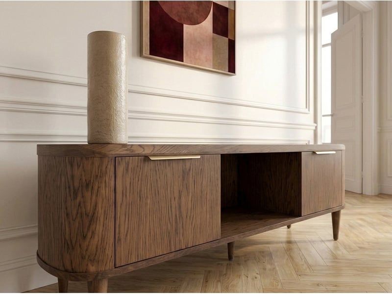 Bobochic meuble tv 2 portes 180 cm mazargues placage chêne massif marron foncé MAZARGUES - Conforama D