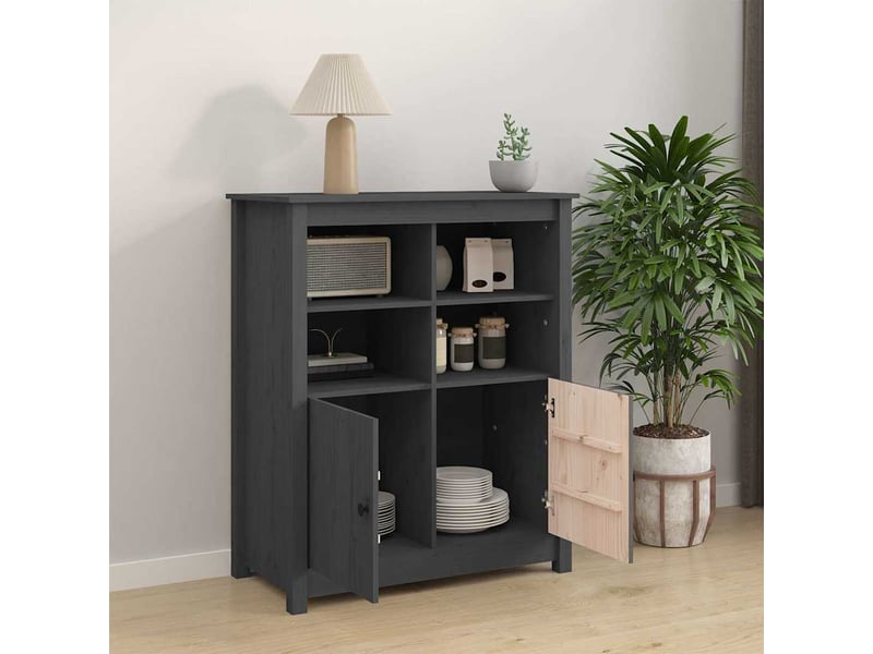  Buffet - bahut - meuble de rangement gris 83x41,5x100 cm bois massif de pin  - Conforama C