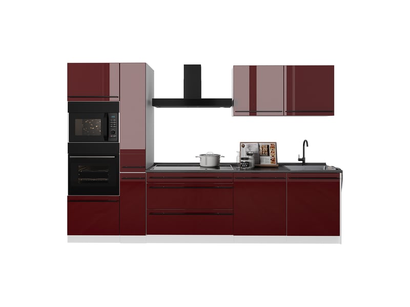  Vicco cuisine, rouge brillantblanc, 310cm plan de travail marbre  - Conforama E