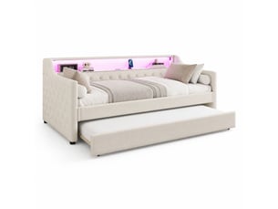 Lit gigogne 2x90x200 cm ULQENI   coloris beige