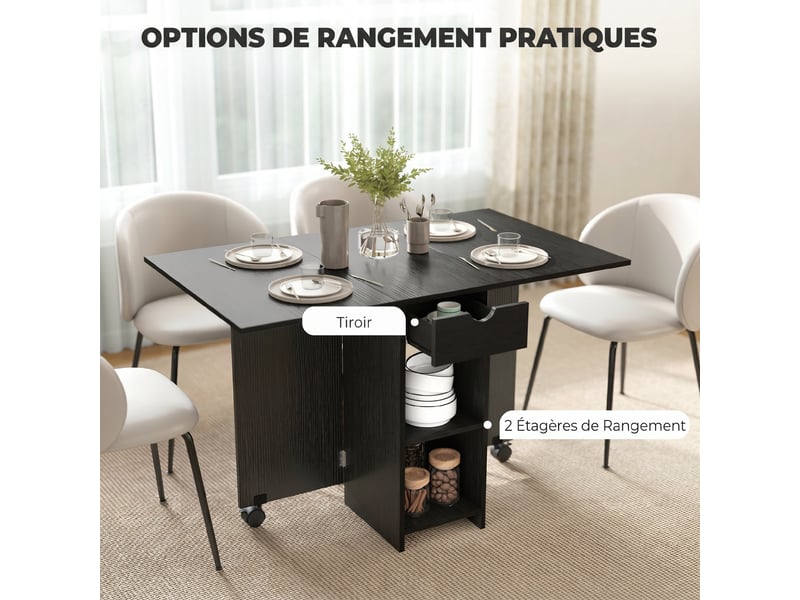 Table à manger pliante, table de cuisine extensible pour 2 à 4 personnes, 120 x 72 x 75 cm, 2 abattants, noir - Conforama D