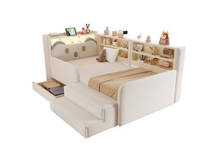 Lit avec rangement 90x200 cm coloris beige