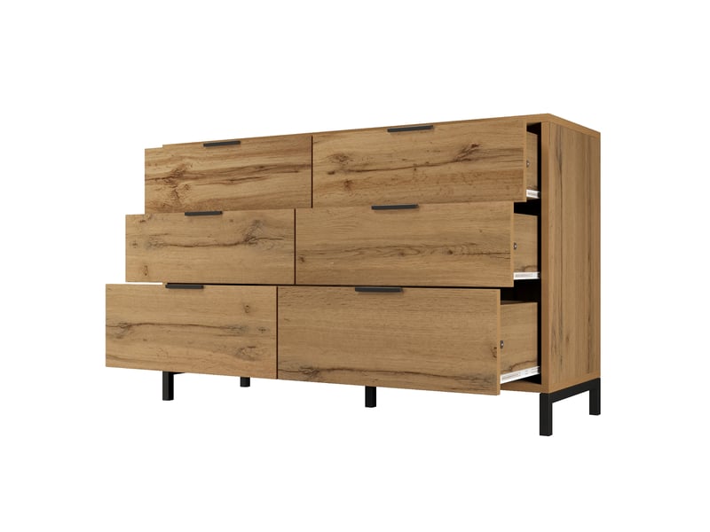  Buffet industriel chêne foncé 120 × 40 × 76 cm, 6 tiroirs IKSETERA TRADING LTD - Conforama R