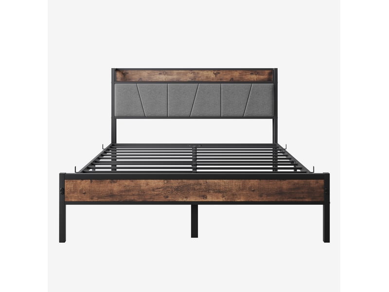 Cadre de lit 140x200 cm avec led, tête de lit rangement et ports usb, marron antique - Conforama A