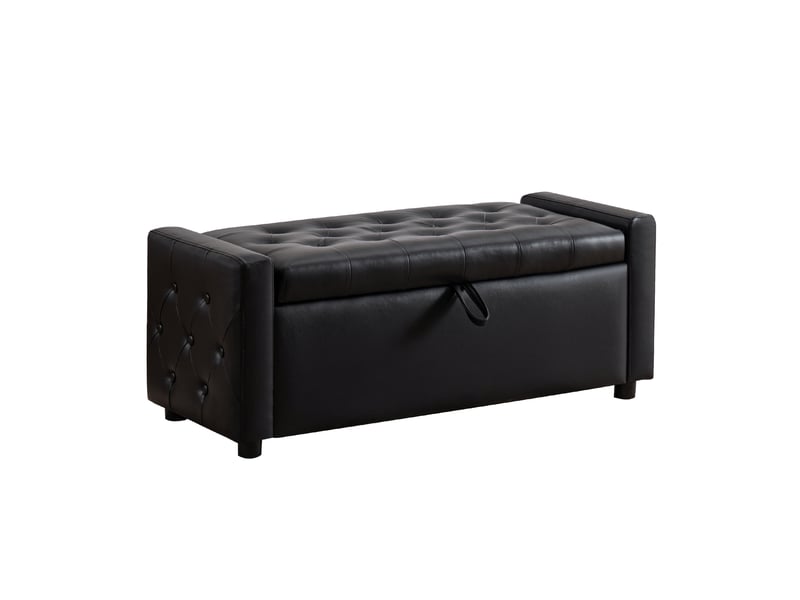 Banc de rangement capitonné - 122x45 cm noir - ottomane rectangulaire en similicuir avec grand coffre et assise confortable - Conforama A