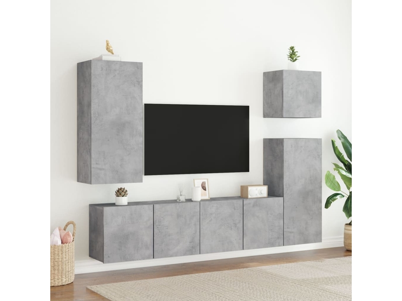  Lot de 2 meuble tv mural, meuble tv suspendu gris béton 80x30x41 cm  - Conforama C