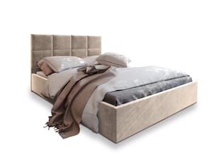 Lit coffre 200x200 cm <strong>MASSENO</strong> <strong></strong> coloris beige