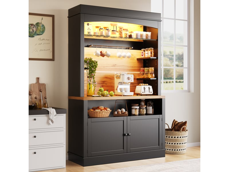  Meuble de cuisine muvano, buffet haut de cuisine noir avec led, 107 x 43 x 184 cm  - Conforama B