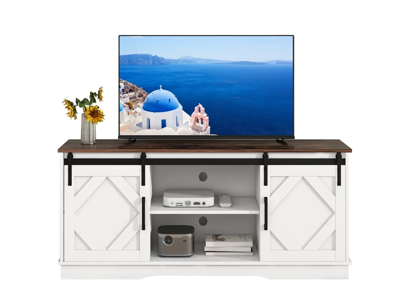  Meuble tv modenvie 150 x 40 x 60 cm avec portes coulissantes et rangements blanc et marron  - Conforama A