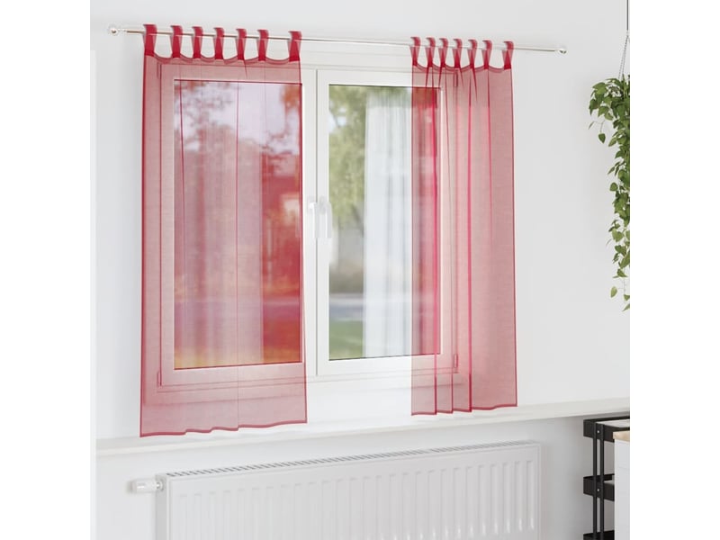 Lot de 2 rideaux en voile, voilages avec passe-tringles rouge bordeaux cf44488 - Conforama B