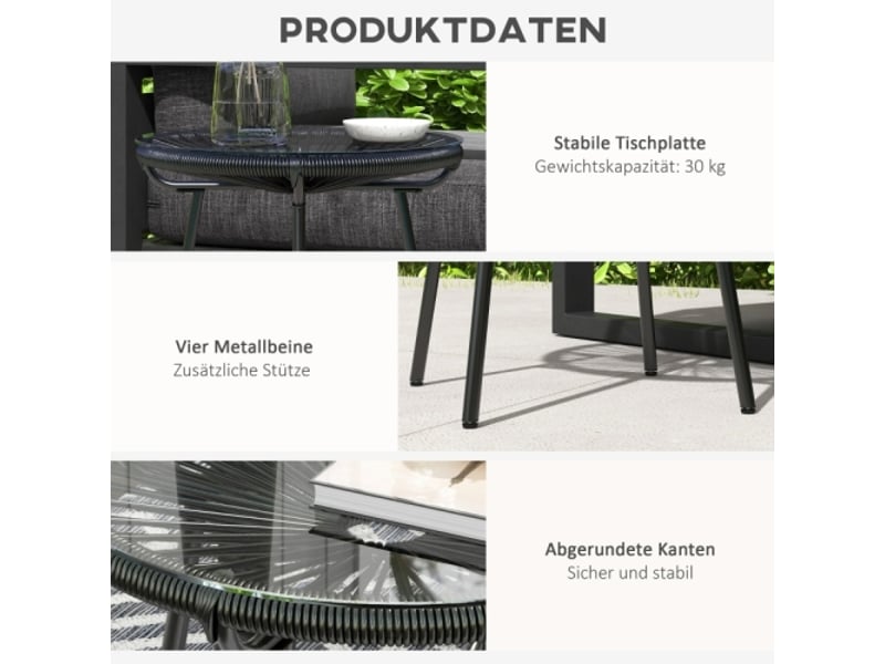  Table d’appoint jardin style bohème, pe rotin, verre trempé, résistante aux intempéries, 50x50x50 cm, noir  - Conforama C