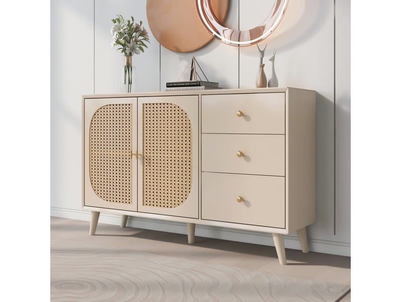 Buffet blanc cassé 120 cm avec 2 portes et 3 tiroirs - Conforama D