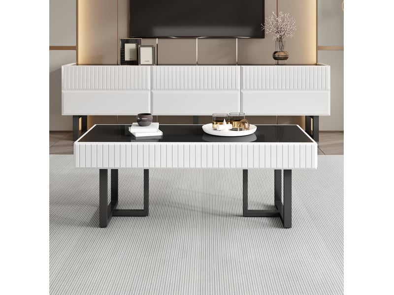  Ensemble meuble tv et table basse modenvie avec rangement noir et blanc 170 x 35 x 47 cm et 110 x 50,5 x 41 cm  - Conforama D