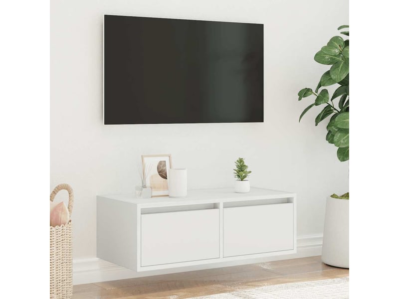  Meuble tv - banc tv - meuble de rangement avec lumières led blanc 75x35,5x25 cm  - Conforama D