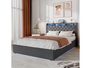 Lit 2 places 140x190 cm <strong>EVRYAE </strong> <strong></strong> coloris gris