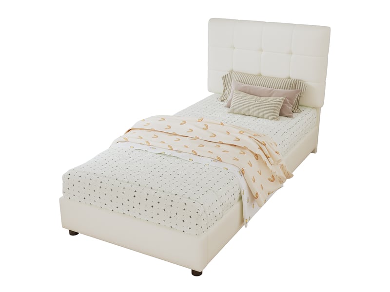  Lit enfant 90x200 cm avec tête biscuit et protections anti-collision, bois, beige, sans matelas  - Conforama A