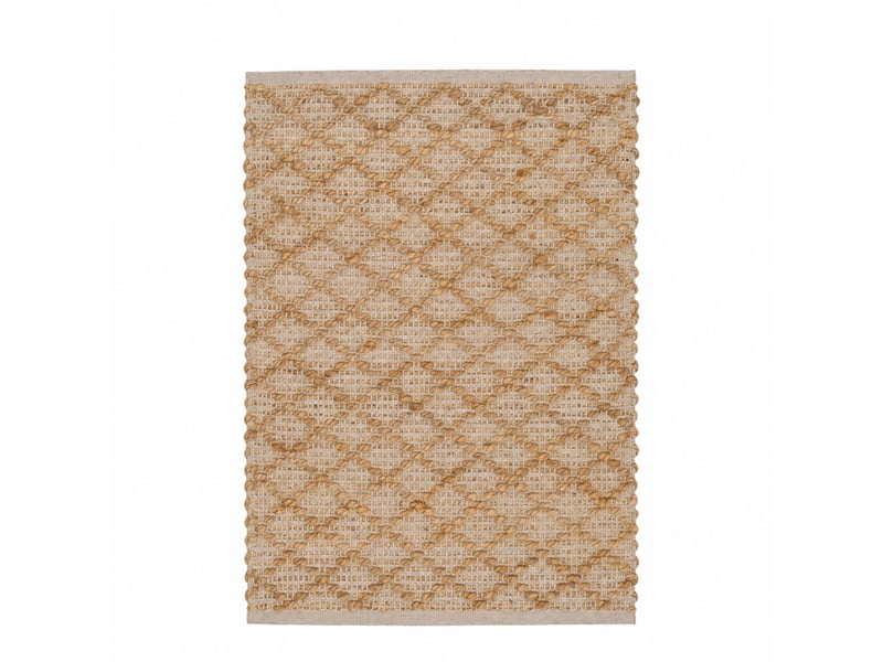  Tapis de sol rectangulaire en jute et coton naturel tissé motif losanges, coloris naturel - longueur 90 x largeur 60 cm  - Conforama A
