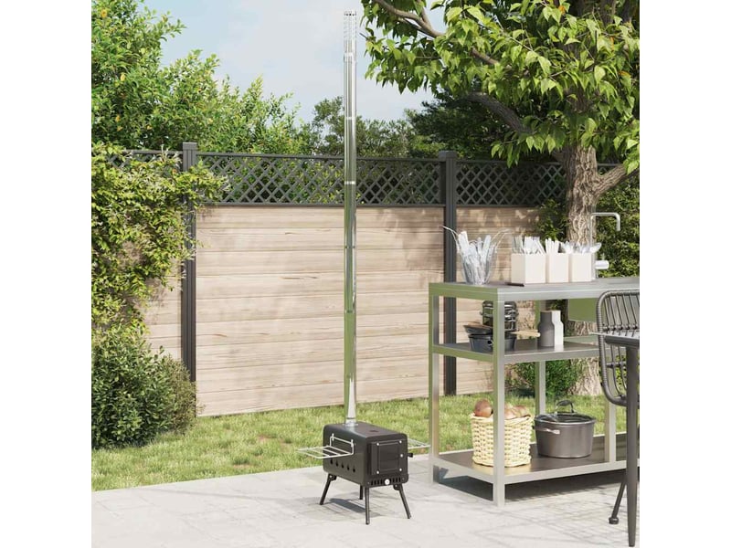  Poêle à bois de tente et cheminée et pieds pliables noir acier  - Conforama C