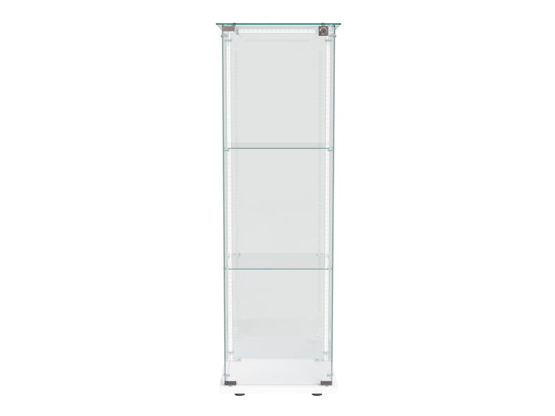  Vitrine en verre 3 niveaux simple porte - 39,8 x 35 x 123,5 cm - blanc - armoire d'exposition avec ruban led et base blanche  - Conforama A