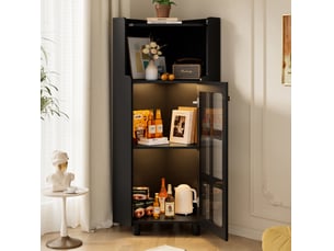 Meuble d'angle de rangement 63,5 x 124 cm noir en mdf, éclairage led contrôlé par application mobile