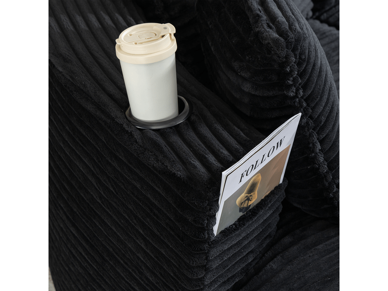  Canapé droit,250x152x82 cm,3 places avec porte-gobelets,velours côtelé,noir  - Conforama E