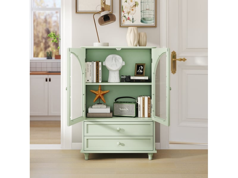  Buffet haut 2 portes vitrées et 2 tiroirs 71x38x106,5 cm vert menthe  - Conforama W
