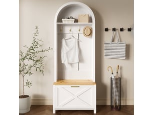 Porte-manteau d'entrée multifonction avec rack à chaussures et crochets – mdf durable, pieds en fer, design moderne
