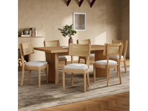 Lot de 6 chaises de salle à manger en bois avec dossier en rotin et coussin en lin, couleur bois