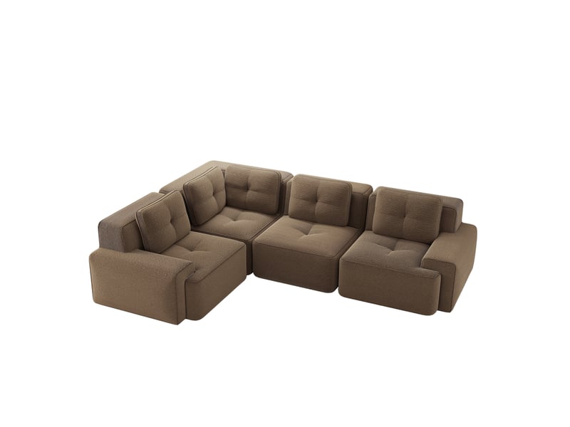  Canapé d’angle modulaire 4 places en velours côtelé marron - 295 x 206 x 69 cm  - Conforama A