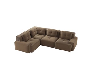 Canapé d’angle modulaire 4 places en velours côtelé marron - 295 x 206 x 69 cm