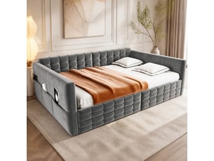 Lit avec rangement 140x190 cm <strong></strong> <strong></strong> coloris gris