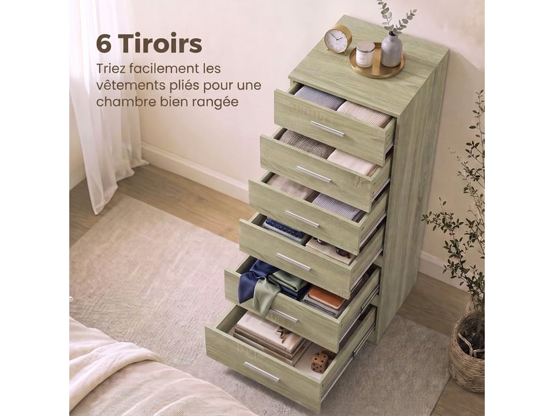  Commode 6 tiroirs coloris chêne 40 x 40 x 110 cm  - Conforama D
