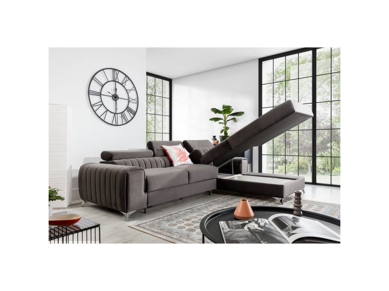 Canapé d'angle droit gris - marron convertible 3 places jayson et têtières réglables - Conforama C