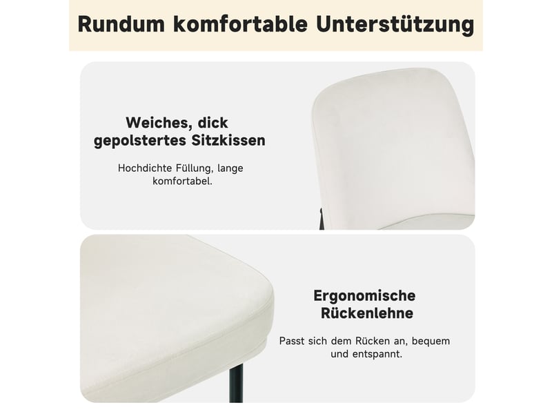  Lot de 4 chaises de salle à manger,42,5x53x82 cm,velours et métal noir,beige  - Conforama D