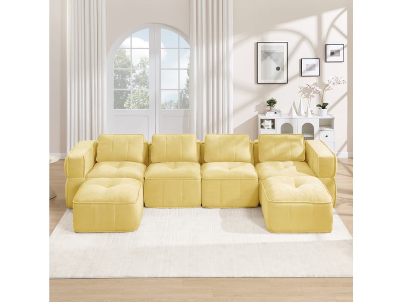  Canapé modulable en u modenvie 4 places avec 2 poufs 344 x 162 cm jaune polyester  - Conforama B