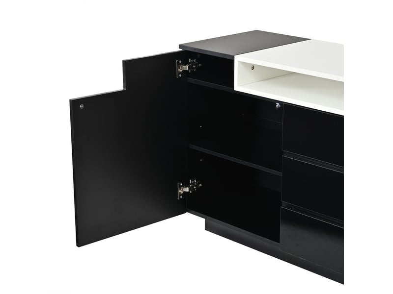  Buffet bas 140x40x68 cm noir avec 3 tiroirs, 2 portes, led rgb Fay Lum - Conforama E