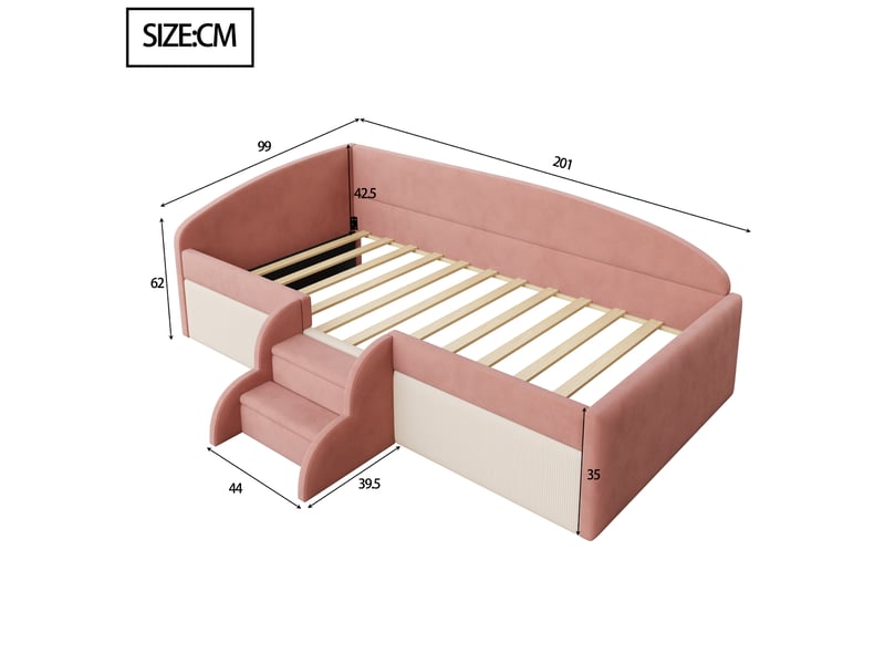  Lit simple rembourré 90x190 cm coloris rose velours lit enfant rose - Conforama C