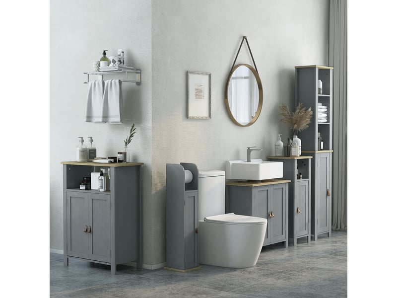 Meuble sous lavabo 2 portes étagère réglable 2 étages à l'intérieure poignées en pu gris 60 x 30 x 60 cm - Conforama D