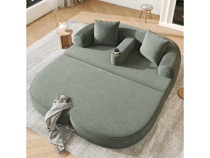  Canapé convertible 2 places en velours côtelé vert avec armature centrale amovible et 2 coussins  - Conforama W