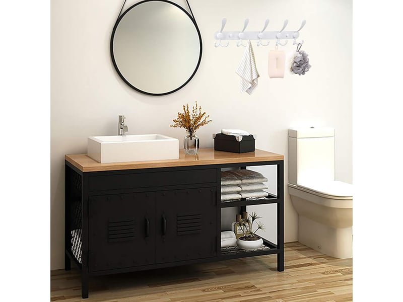  Porte-manteau mural avec 5 crochets triples en inox robuste, support pour vestes, sacs et chapeaux, organisation d'entrée de maison haute qualité, noir  - Conforama E