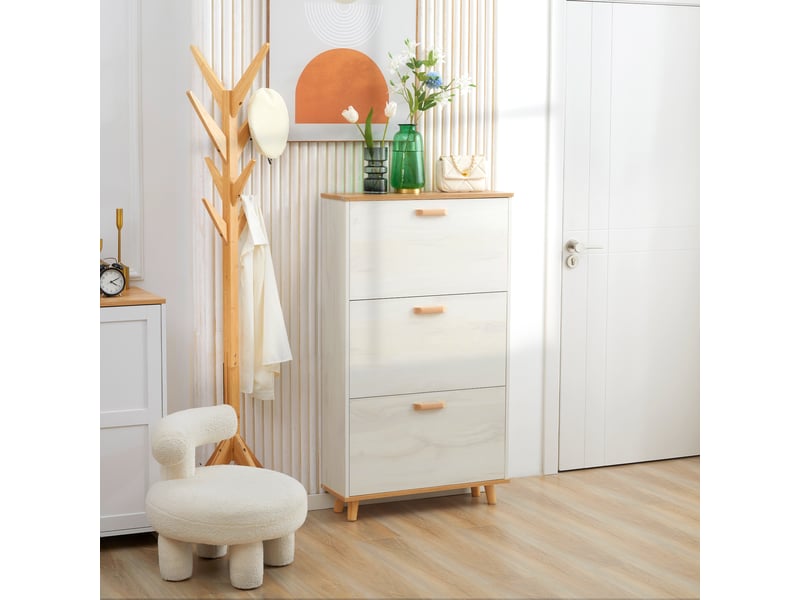 Étagère à chaussures moderne avec 3 tiroirs abattants pour 12 paires de chaussures, idéale pour une entrée (70 x 23,5 x 122 cm, blanche). - Conforama C