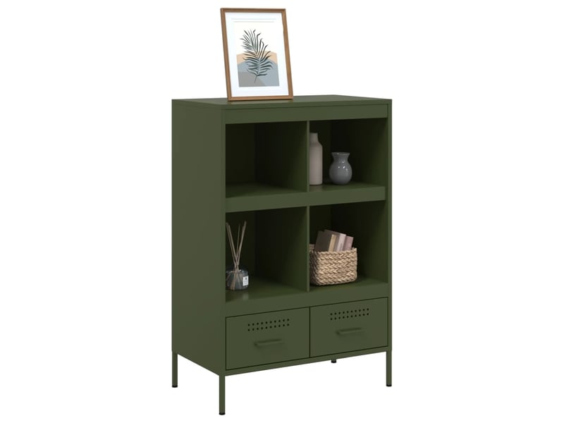  Buffet haut - bahut - meuble de rangement vert olive 68x39x101,5 cm acier  - Conforama D