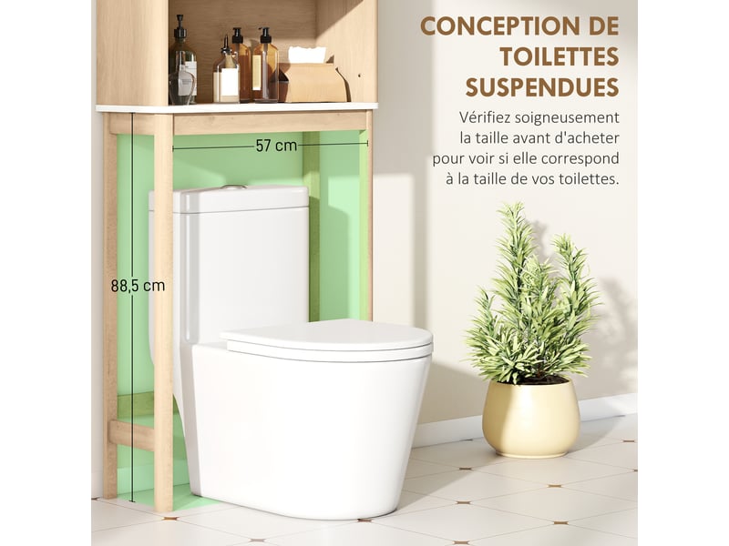  Meuble wc dessus de toilette meuble toilettes wc rangement avec placard à double porte 66 x 25 x 168 cm  étagères, chêne  - Conforama D