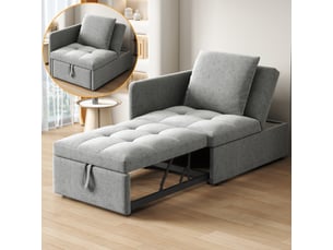 Canapé 2 places, avec fonction couchage, dossier réglable, en tissu effet lin, coloris gris, l177 x p68 x h65 cm, gain de place
