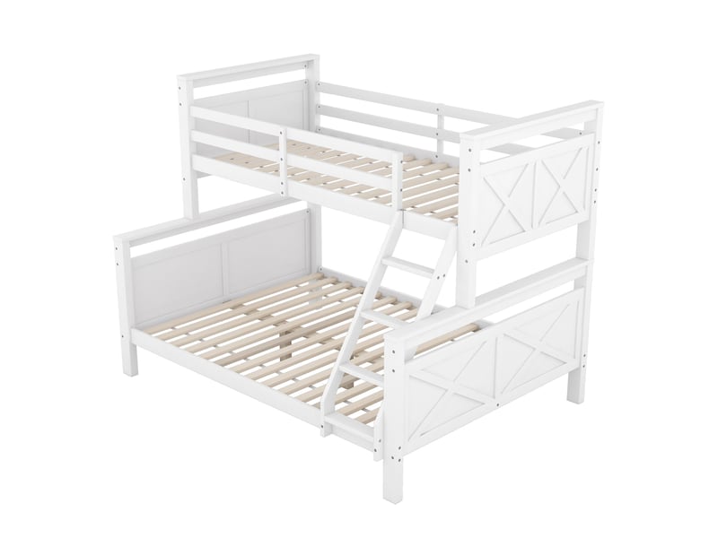  Lit superposé 3 places -transformable 2 lits - 90140x200cm - échelle inclinée sécurisée - pinmdf - en747 - blanc  - Conforama R