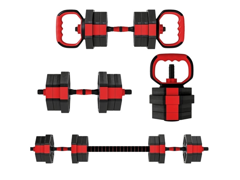Set d'haltères réglable 4-en-1 100 x 18 x 18 cm – rouge et noir – poids ajustables, musculation à domicile - Conforama A