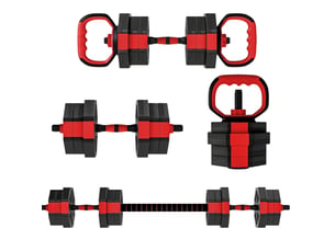 Set d'haltères réglable 4-en-1 100 x 18 x 18 cm – rouge et noir – poids ajustables, musculation à domicile