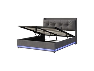 Lit coffre 140x190 cm <strong></strong> <strong></strong> coloris gris